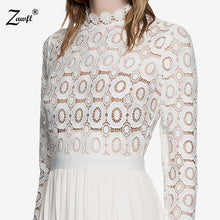 Load image into Gallery viewer, ZAWFL 2019 Hot sale women elegant white lace Long dress  spring hollow out high quality Long sleeve plus size party dress