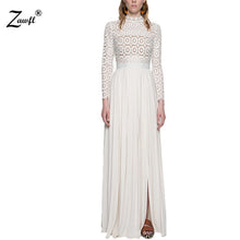 Load image into Gallery viewer, ZAWFL 2019 Hot sale women elegant white lace Long dress  spring hollow out high quality Long sleeve plus size party dress