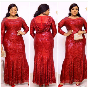 African Women Long Dress Sexy O-Neck Beads Skinny Prom Evening Fashion Plus Size Lace Elegant Party Wedding Evening Maxi Dress