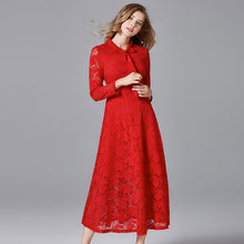 Load image into Gallery viewer, TAOYIZHUAI 2019 New Arrival Autumn Sweet Style Plus Size L Red Bow Dress Full Sleeves Ankle length A-Line Women Lace Dress 14218