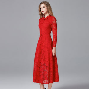 TAOYIZHUAI 2019 New Arrival Autumn Sweet Style Plus Size L Red Bow Dress Full Sleeves Ankle length A-Line Women Lace Dress 14218