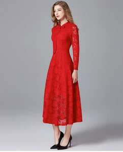 TAOYIZHUAI 2019 New Arrival Autumn Sweet Style Plus Size L Red Bow Dress Full Sleeves Ankle length A-Line Women Lace Dress 14218