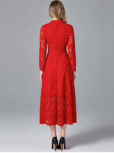 TAOYIZHUAI 2019 New Arrival Autumn Sweet Style Plus Size L Red Bow Dress Full Sleeves Ankle length A-Line Women Lace Dress 14218