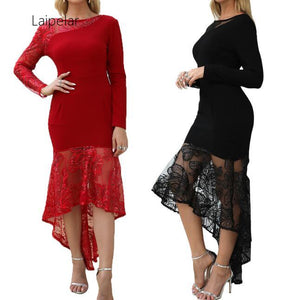 Laipelar Women Sequin Embellished Long Sleeve Lace Panel Dress Plus Size Formal Elegant Spring Fall Office Lady Party Vestidos