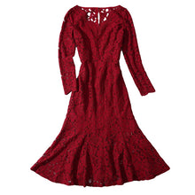 Load image into Gallery viewer, KMETRAM Elegant Slim Lace Mermaid Long Temperament Dress 2019 Simple Red Party Dresses Vestidos De Fiesta Plus Size 3XL HH731