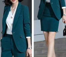 Load image into Gallery viewer, Womens Black Khaki Green Formal Skirt Suits Plus Size Work Office Women Long Sleeve Slim Blazer and Skirt 2 Piece Set Outfit 5XL