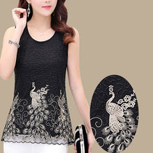 Load image into Gallery viewer, Plus Size Women Blouse Summer Tops Blusa Slim all-match Beading Peacock Lace blouse Shirt Casual Sleeveless Vest Shirt