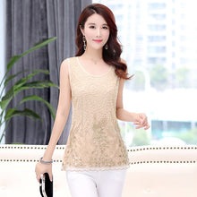 Load image into Gallery viewer, Plus Size Women Blouse Summer Tops Blusa Slim all-match Beading Peacock Lace blouse Shirt Casual Sleeveless Vest Shirt