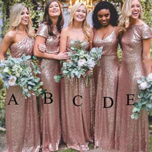 Load image into Gallery viewer, Rose Gold Sequins Sparkly Country Bridesmaid Gowns 2018 Custom Make Junior Holiday Wedding Party Guest Dress Wear Cheap