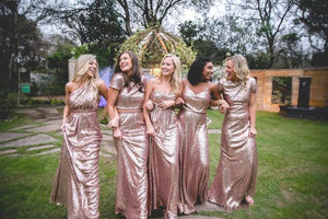 Rose Gold Sequins Sparkly Country Bridesmaid Gowns 2018 Custom Make Junior Holiday Wedding Party Guest Dress Wear Cheap