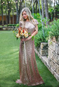 Rose Gold Sequins Sparkly Country Bridesmaid Gowns 2018 Custom Make Junior Holiday Wedding Party Guest Dress Wear Cheap