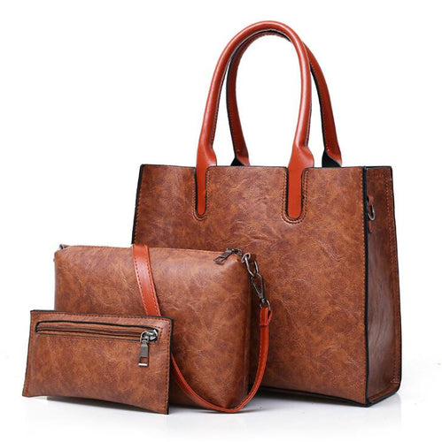 New Fashion 3 Psc/set Women's Handbags Large Capacity Women Bag Simple Shoulder Bags for Women 2020 Composite Tote Small Wallet