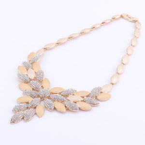 Dubai Bridal Crystal Jewelry Sets For Women Leaves Gold Necklace Earrings Bangle Ring Charm African Wedding Nigeria Jewelry Sets