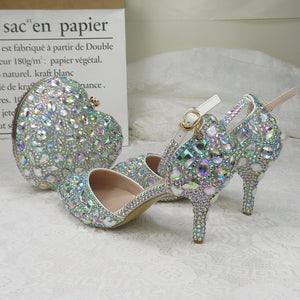 Love Moments AB crystal Wedding shoes 9cm Sweet Heels party shoes Woman Wedding shoes with matching bags Heart bags and shoes