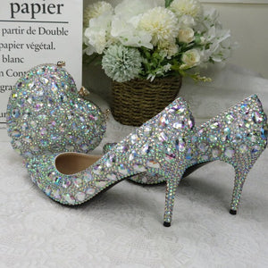 Love Moments AB crystal Wedding shoes 9cm Sweet Heels party shoes Woman Wedding shoes with matching bags Heart bags and shoes