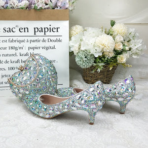 Love Moments AB crystal Wedding shoes 9cm Sweet Heels party shoes Woman Wedding shoes with matching bags Heart bags and shoes