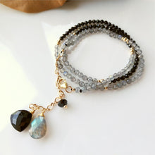 Load image into Gallery viewer, LiiJi Unique Genuine Labradorite Black Spinel Drop Charm Sparkling Beads US Goldfilled Chain Delicated Handmade Necklace 45+6cm