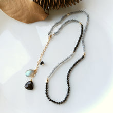 Load image into Gallery viewer, LiiJi Unique Genuine Labradorite Black Spinel Drop Charm Sparkling Beads US Goldfilled Chain Delicated Handmade Necklace 45+6cm