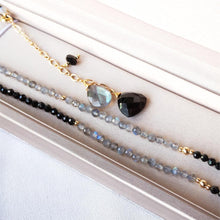 Load image into Gallery viewer, LiiJi Unique Genuine Labradorite Black Spinel Drop Charm Sparkling Beads US Goldfilled Chain Delicated Handmade Necklace 45+6cm