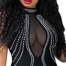 Load image into Gallery viewer, Sexy Black See Through Mesh Bodycon Party Club Dresses Club Tight Sleeveless Backless African Ladies Diamonds Rhinestone Dress