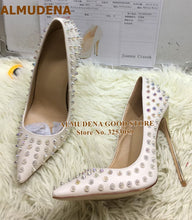 Load image into Gallery viewer, ALMUDENA 8 10 12cm Stiletto Heels Rivets Pointed Toe Shoes Red Pink Black Studded Wedding Shoes Full Spikes Dress Pumps Size45
