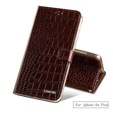 Load image into Gallery viewer, LANGSIDI brand Crocodile Flip phone case For iPhone 11 pro max Genuine leather card slot stand full protection cover with strap