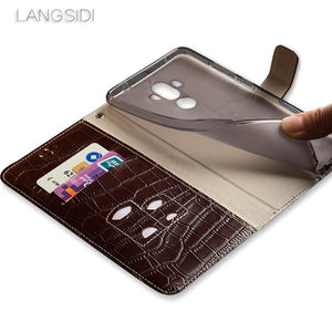 LANGSIDI brand Crocodile Flip phone case For iPhone 11 pro max Genuine leather card slot stand full protection cover with strap