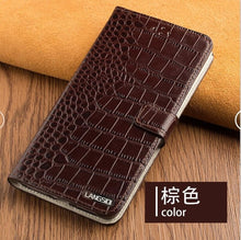 Load image into Gallery viewer, LANGSIDI brand Crocodile Flip phone case For iPhone 11 pro max Genuine leather card slot stand full protection cover with strap