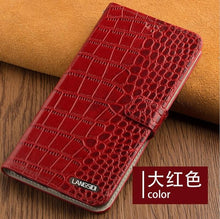 Load image into Gallery viewer, LANGSIDI brand Crocodile Flip phone case For iPhone 11 pro max Genuine leather card slot stand full protection cover with strap