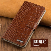 Load image into Gallery viewer, LANGSIDI brand Crocodile Flip phone case For iPhone 11 pro max Genuine leather card slot stand full protection cover with strap