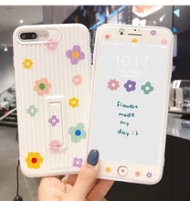 Load image into Gallery viewer, For iPhone 11 pro max /XS Max flowers back Case Tempered Glass Screen film for iPhone X XR 7 8 6s Plus fresh Cover 8plus holder