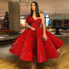 Load image into Gallery viewer, One Shoulder Sequins Red Evening Gowns Ruffles Ankle Length Ball Gown Party Dresses Saudi Arabic Formal Prom Gowns