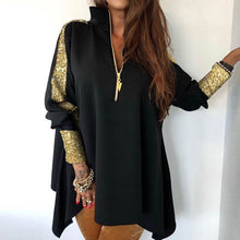 Load image into Gallery viewer, 2020 Sexy Sequins Long Sleeve Women Dress Spring Autumn Zipper Turn-down Collar Party Dress Fashion Black/White Loose Mini Dress