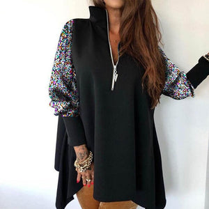 2020 Sexy Sequins Long Sleeve Women Dress Spring Autumn Zipper Turn-down Collar Party Dress Fashion Black/White Loose Mini Dress