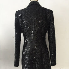 Load image into Gallery viewer, Luxury Brand New Womens Bright Silk Sequin Blazer Short Dress Double Breasted Notched Neck Gothic Party Club Black Sexy Dresses