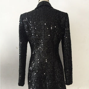 Luxury Brand New Womens Bright Silk Sequin Blazer Short Dress Double Breasted Notched Neck Gothic Party Club Black Sexy Dresses