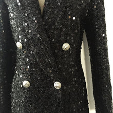 Load image into Gallery viewer, Luxury Brand New Womens Bright Silk Sequin Blazer Short Dress Double Breasted Notched Neck Gothic Party Club Black Sexy Dresses