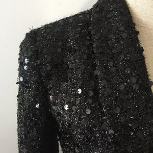 Luxury Brand New Womens Bright Silk Sequin Blazer Short Dress Double Breasted Notched Neck Gothic Party Club Black Sexy Dresses