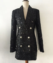 Load image into Gallery viewer, Luxury Brand New Womens Bright Silk Sequin Blazer Short Dress Double Breasted Notched Neck Gothic Party Club Black Sexy Dresses