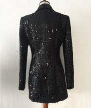 Load image into Gallery viewer, Luxury Brand New Womens Bright Silk Sequin Blazer Short Dress Double Breasted Notched Neck Gothic Party Club Black Sexy Dresses