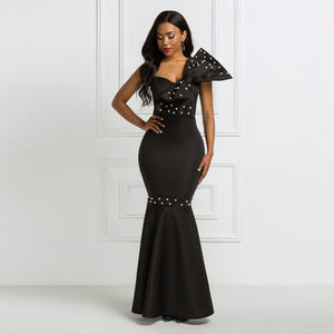 Black Long Tube Tops Party Dress Sexy Big Bowtie Beading Event Occasion Women Maxi Elegant Celebrate Evening Night Robes