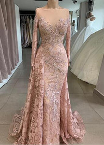 Luxury Lace Mermaid Prom Dresses Long Sleeves Sheer Neck Dubai African Women Formal Evening Dress Elegant Abiye Robe de soiree