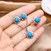 Load image into Gallery viewer, Natural blue Turquoise gemstone necklace ring and earrings  jewelry set with silver for women