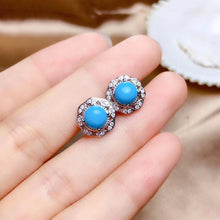 Load image into Gallery viewer, Natural blue Turquoise gemstone necklace ring and earrings  jewelry set with silver for women