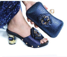 Load image into Gallery viewer, African High Heel Women Soft Shoes And Wedding Clutch Bag D.blue Sets Italian Shoes and Bag Match for Party 7.5cm 38-43 e912-7