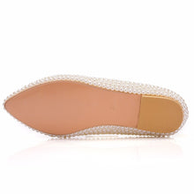 Load image into Gallery viewer, Crystal Queen Beige pearl Crystal womens wedding shoes Flat big size female shoes real leather insole woman shoes Bridal party