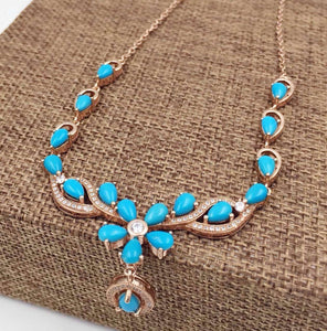 Natural green turquoise Necklace natural gemstone Pendant Necklace S925 silver trendy Luxury Flowers women party fine Jewelry