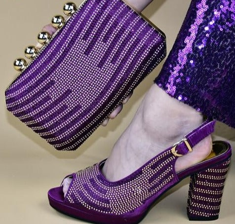 doershow African purple shoe and bag set for party Italian shoe with matching bag new design lady matching shoe and bag!HMS1-19