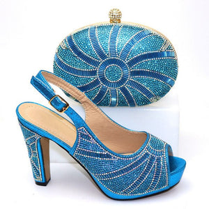 Hot Sale Elegant Red Color High Heels Shoes And Matching Bag Set Fashion African Stone Woman Shoes And Bag Set For Party Dress