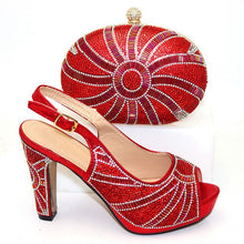 Load image into Gallery viewer, Hot Sale Elegant Red Color High Heels Shoes And Matching Bag Set Fashion African Stone Woman Shoes And Bag Set For Party Dress